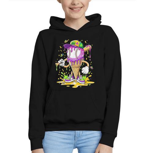 Kids Baseball Drip Ice Cream Apparel Kids Boys Mardi Gras Graphic Youth Hoodie - Sportilla