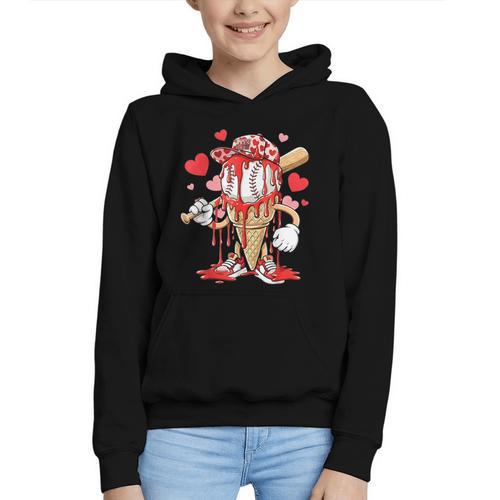 Kids Baseball Drip Ice Cream Apparel Kids Boys Valentine Graphic Youth Hoodie - Sportilla