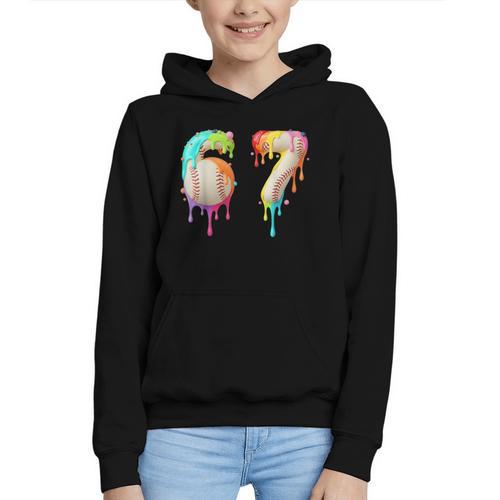 Kids Meme 67 Number Six 6 Seven 7 Ice Cream Drips Baseball Graphic Youth Hoodie - Sportilla
