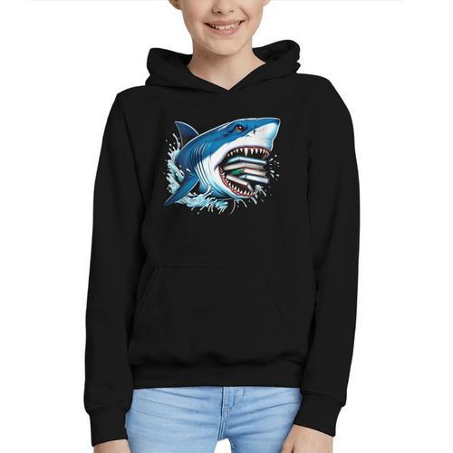 Kids Shark With School Books Back To School Shark Lovers Graphic Youth Hoodie - Savourry