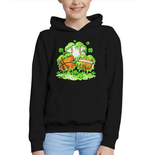 Kids St Patricks Day Shamrock Basketball Baseball Football Graphic Youth Hoodie - Sportilla