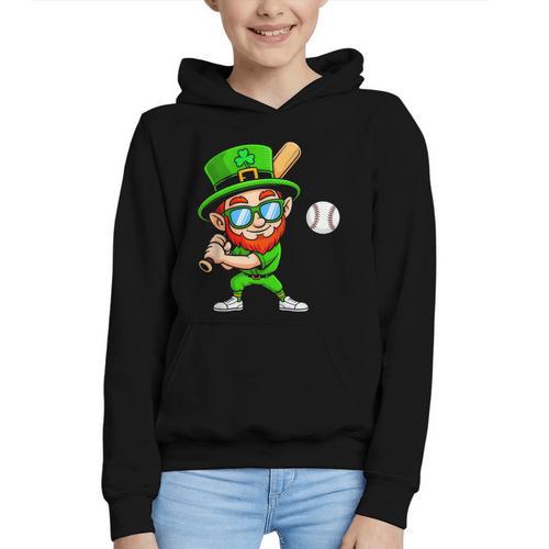 Kids St Patricks Day Shirt Leprechaun Baseball Boys Men Graphic Youth Hoodie - Sportilla