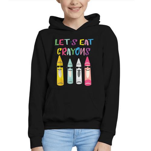 Kindergarten Back To School Crayons Let's Eat Crayon Graphic Youth Hoodie - Savourry