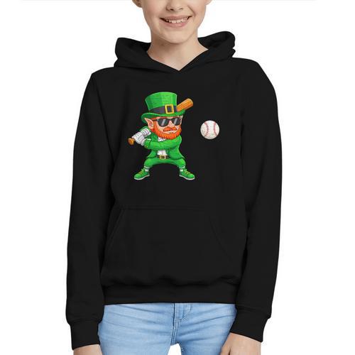 Leprechaun Playing Baseball St Patricks Day Sport Boys Graphic Youth Hoodie - Sportilla