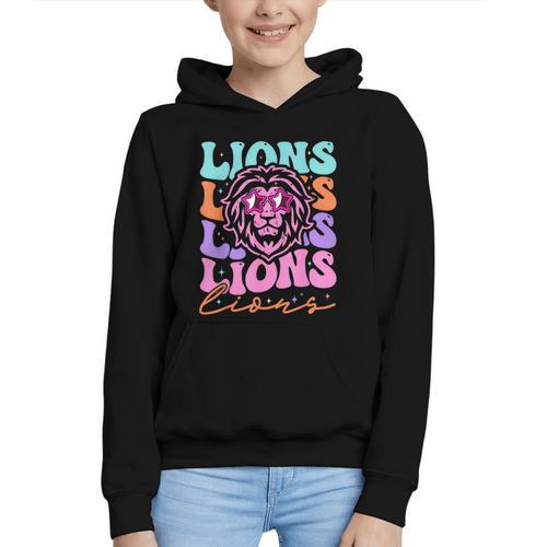 Lion Mascot Back To School Spirit Sports Men Women Groovy Graphic Youth Hoodie - Savourry