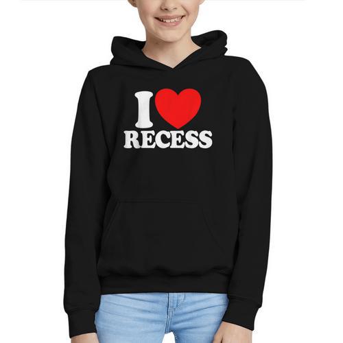 I Love Recess Red Heart Back To School Kids Recess Graphic Youth Hoodie - Savourry