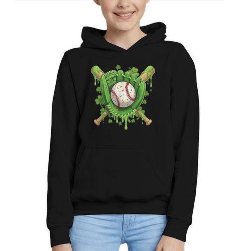 Lucky Shamrock Baseball Gloves Drip St Patrick's Day Boys Graphic Youth Hoodie - Sportilla