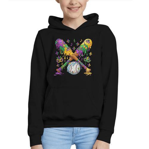 Mardi Gras Baseball Drip Shirt Cool Dripping Baseball Drip Graphic Youth Hoodie - Sportilla