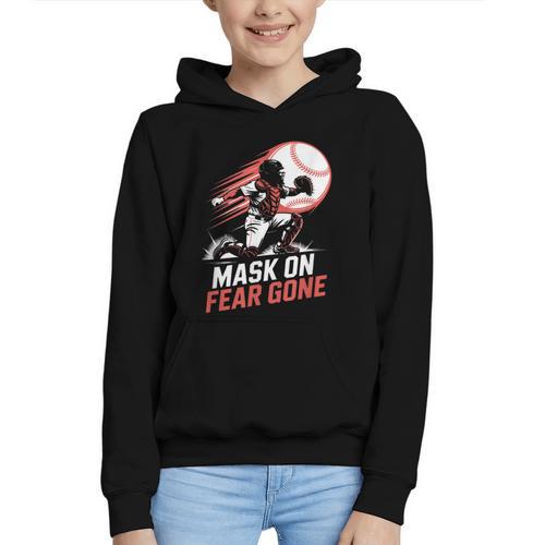 Mask On Fear Gone Baseball Catcher Softball Graphic Youth Hoodie - Sportilla
