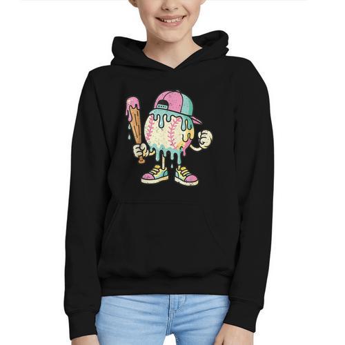 Melted Ice-Cream Baseball Mascot Pastel Pop Graphic Youth Hoodie - Sportilla