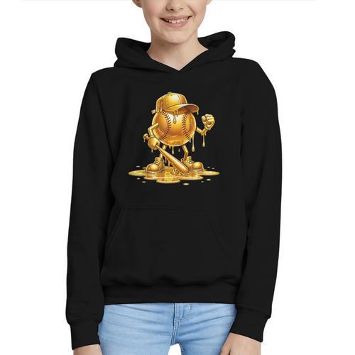 Melting Baseball Mascot Slugger Bat Cap Cartoon Graphic Youth Hoodie - Sportilla