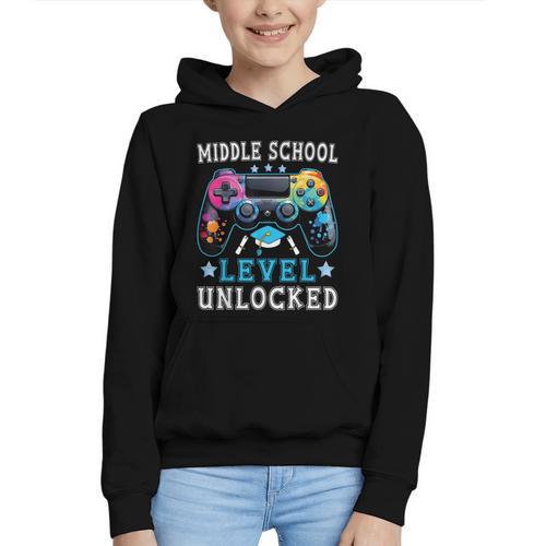 Middle School Level Unlocked Gamer First Day Back To School Graphic Youth Hoodie - Savourry