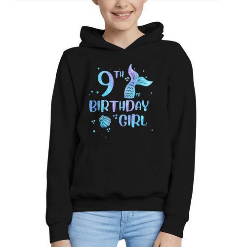 Ninth Birthday Girl Mermaid 9th Toddler's Back To School Graphic Youth Hoodie - Savourry