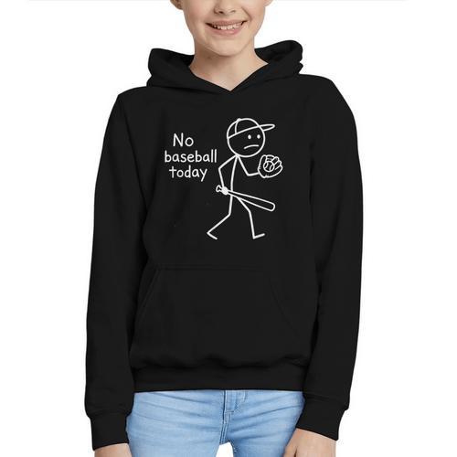 No Baseball Game Today Sad Stickfigure Baseball Player Graphic Youth Hoodie - Sportilla