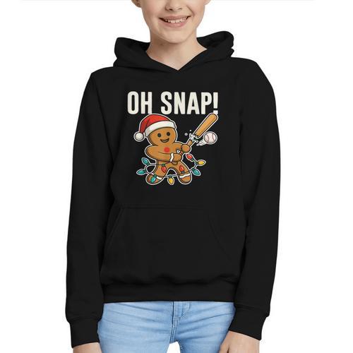 Oh Snap Gingerbreadman Christmas Baseball Humor Graphic Youth Hoodie - Sportilla