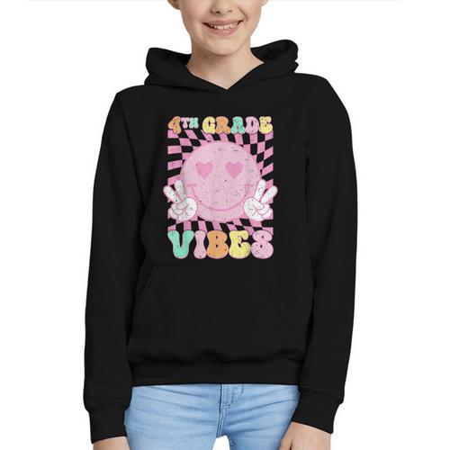 Pink 4th Grade Vibes Smile Face Back To School Fourth Grade Graphic Youth Hoodie - Savourry
