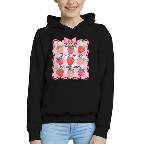 Preppy Back To School 3rd Grade Is My Jam Strawberry Bow Graphic Youth Hoodie - Savourry