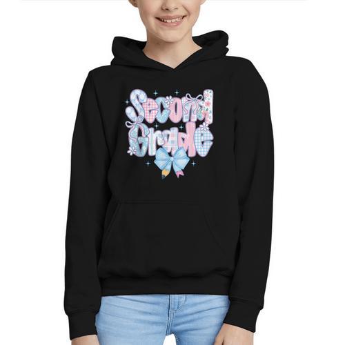 Preppy Second Grade First Day Back To School 2nd Grade Bow Graphic Youth Hoodie - Savourry