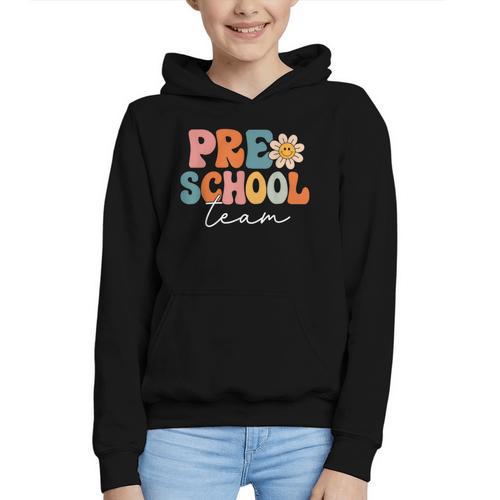 Preschool Team Retro Groovy Vintage Back To School Pre-K Graphic Youth Hoodie - Savourry
