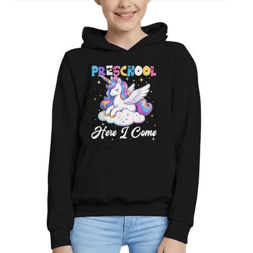 Preschool Here I Come Unicorn Back To School Girl Student Graphic Youth Hoodie - Savourry