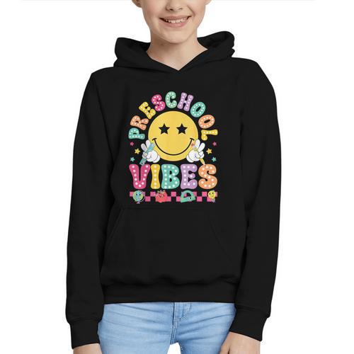 Preschool Vibes Smile Face Back To School Kinder Girls Kids Graphic Youth Hoodie - Savourry