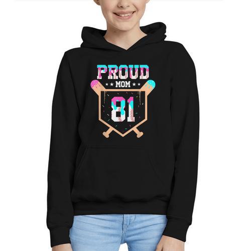 Proud Mom Baseball Player Number 81 Ice Cream Drip Graphic Youth Hoodie - Sportilla