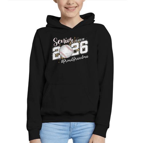 Proud Senior Grandma Class Of 2026 Baseball Graduate Leopard Graphic Youth Hoodie - Sportilla