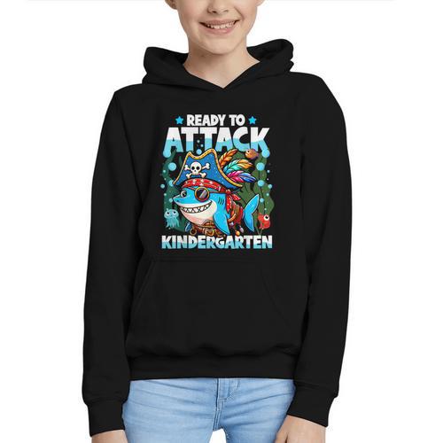 Ready To Attack Kindergarten Pirate Shark Back To School Graphic Youth Hoodie - Savourry