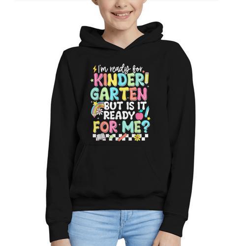 Ready For Kindergarten But Is It Ready For Me Back To School Graphic Youth Hoodie - Savourry