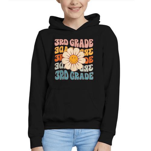 Retro 3rd Grade Daisy Colorful Back To School Third Grade Graphic Youth Hoodie - Savourry