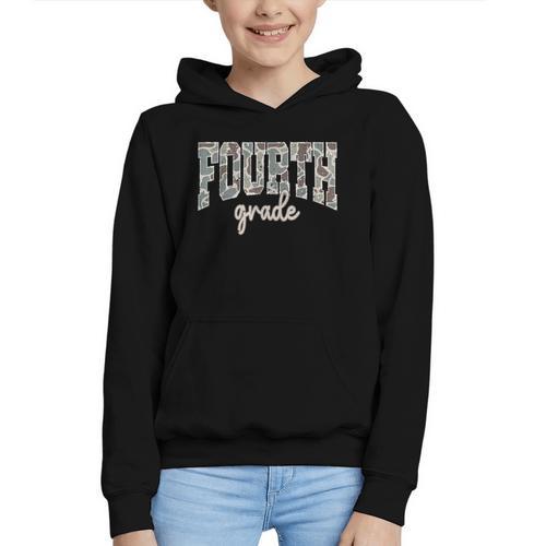 Retro Fourth Grade Back To School Boy Old Camo 4th Grade Kid Graphic Youth Hoodie - Savourry