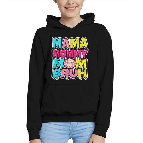 Retro Mama Mommy Mom Bruh Baseball Women Girls Graphic Youth Hoodie - Sportilla