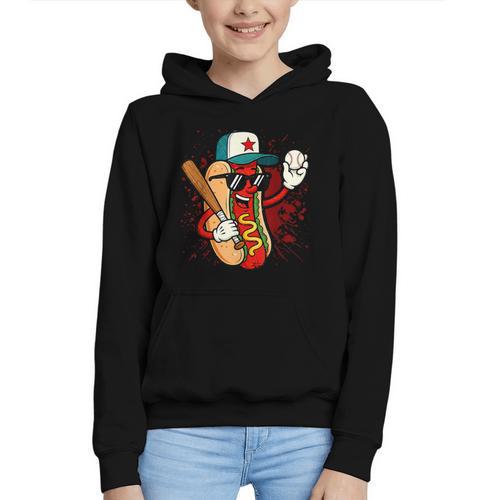 Retro Vintage Baseball Hot Dogs Graphic Youth Hoodie - Sportilla