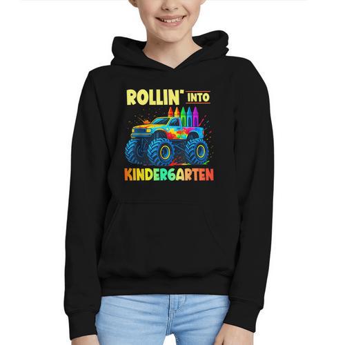 Rollin' Into Kindergarten Monster Car Back To School Boys Graphic Youth Hoodie - Savourry