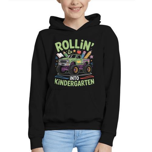 Rollin Into Kindergarten Monster Truck Back To School Graphic Youth Hoodie - Savourry