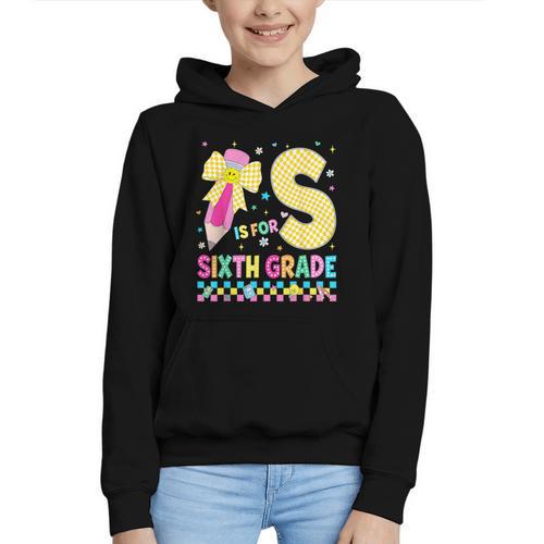 S Is For Sixth Grade Back To School Pencil Bow 6th Grade Kid Graphic Youth Hoodie - Savourry