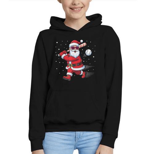 Santa Baseball Christmas Pajamas Xmas Men Kids Boys Graphic Youth Hoodie - Sportilla
