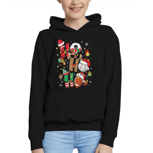 Santa Baseball Football Soccer Pajamas Ho Ho Christmas Xmas Graphic Youth Hoodie - Sportilla