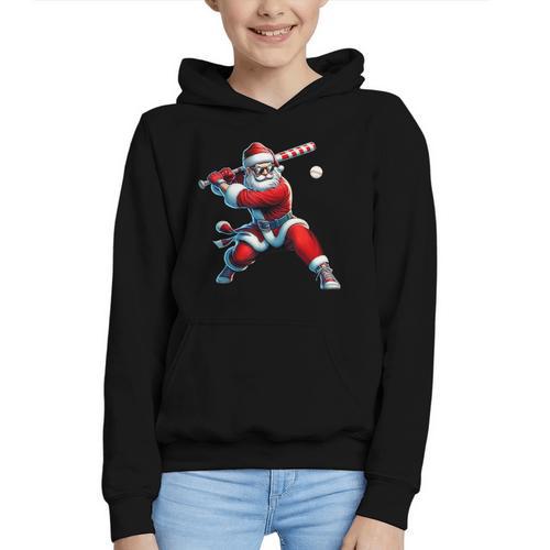 Santa Playing Baseball Men Boys Christmas Baseball Player Graphic Youth Hoodie - Sportilla