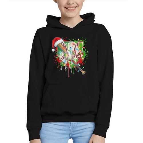 Santa Sports Ice Baseball Christmas Xmas Pajama Kid Men Boys Graphic Youth Hoodie - Sportilla