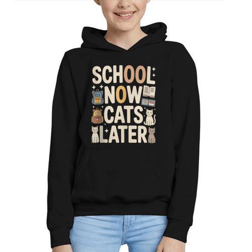School Now Cats Later Back To School Graphic Youth Hoodie - Savourry