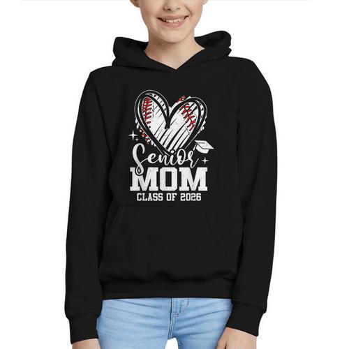 Senior Mom Class Of 2026 Baseball Graduation Heart Graphic Youth Hoodie - Sportilla