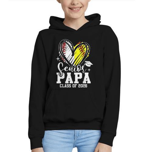 Senior Papa Class Of 2026 Baseball Softball Graduation Heart Graphic Youth Hoodie - Sportilla