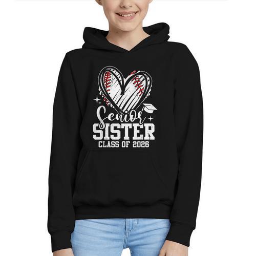 Senior Sister Class Of 2026 Baseball Graduation Heart Graphic Youth Hoodie - Sportilla