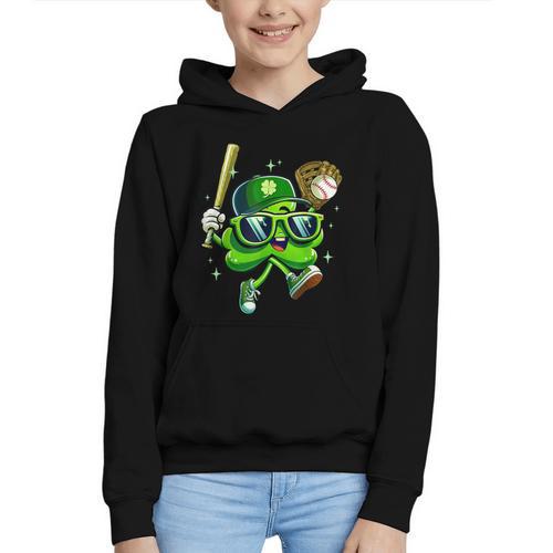 Shamrock Lucky Clover Baseball Patricks Day Family Matching Graphic Youth Hoodie - Sportilla