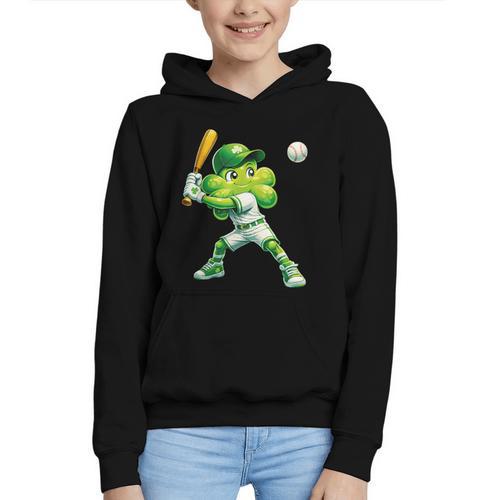 Shamrock Playing Baseball St Patricks Day Men Boys Kid Graphic Youth Hoodie - Sportilla