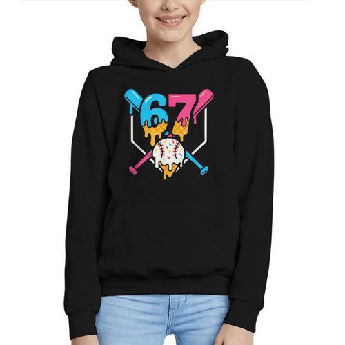 Six Seven Baseball Ice Cream Drip Cool 67 Gen Alpha Slang Graphic Youth Hoodie - Sportilla