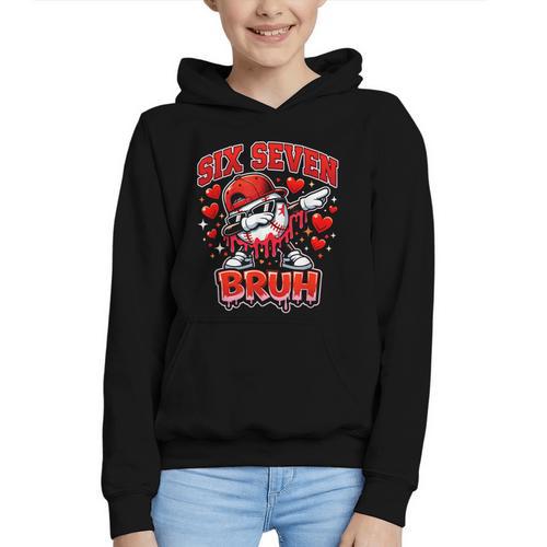 Six Seven Bruh Baseball Cool Valentine’s Day Teens Boys Graphic Youth Hoodie - Sportilla
