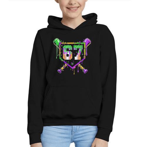 Six Seven Mardi Gras Baseball Sports Party Graphic Youth Hoodie - Sportilla