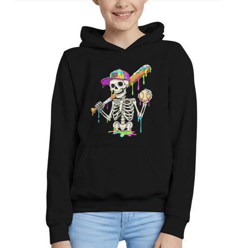 Skeleton Baseball Drip Boys Ice Cream Drip Youth Baseball Graphic Youth Hoodie - Sportilla
